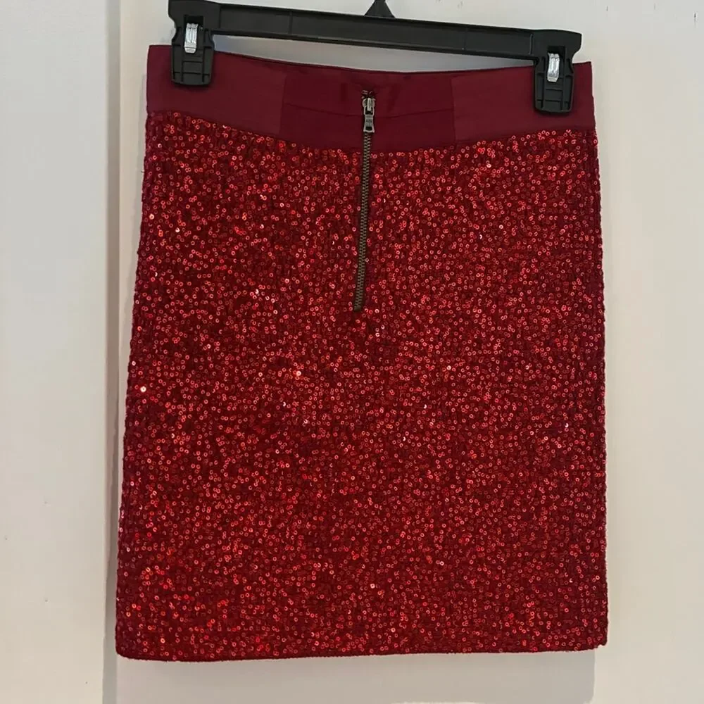 Alice + Olivia Red Sequin Bandage Mini Skirt Sz 0 - Picture 2 of 8